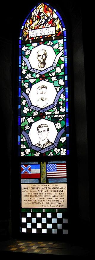 Stain glass window at Sage Chapel at Cornell University, Schwerner's Alma Mater