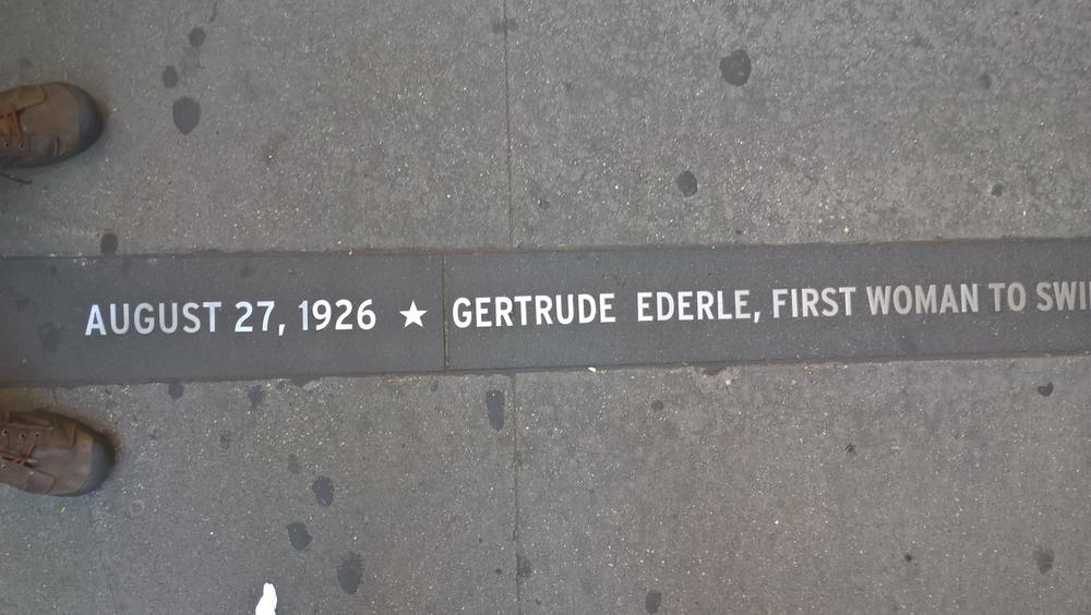 Ederle's name on the Canyon of Heroes on Broadway in the Financial District